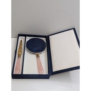 Vintage - Rose Quartz & Brass Desk Set - Magnifying Glass - Letter Opener